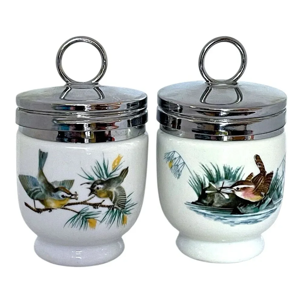 Set of 2 Vintage Royal Worcester 1960s "Woodland Birds" Porcelain Egg Coddlers - Picture 2 of 12